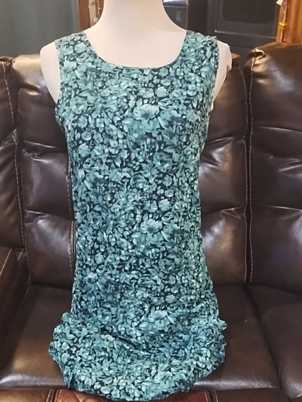 Shulami Sleeveless Teal Floral Shift Dress